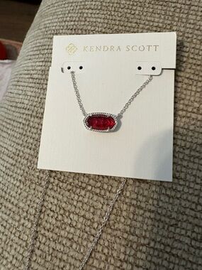 Kendra Scott Silver Necklace with Red Oval Pendant